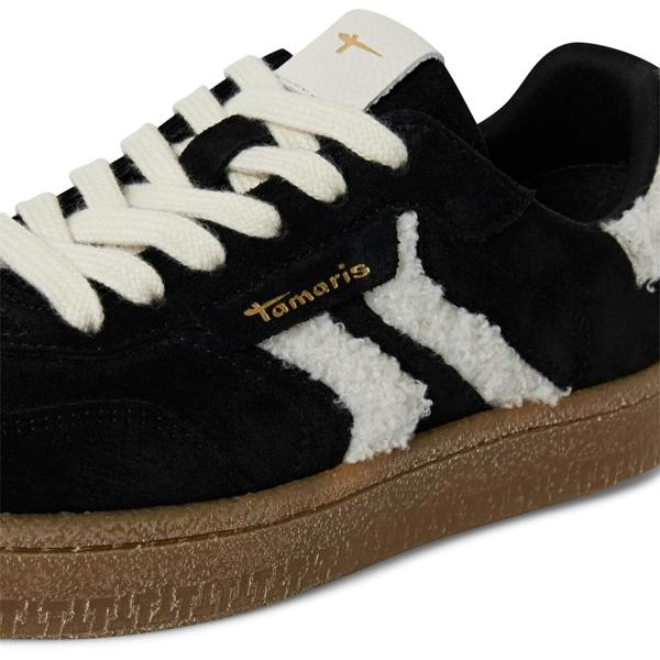 Tamaris Womens Black White Fur Suede Leather Fashion Lace Up Sneakers