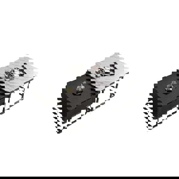 Nathan Nesting Coffee Table Set, Sintered Stone-Weilai Concept-Black Wooden Top (S) +White Marble Effect Top (L)-No-Weilai Concept