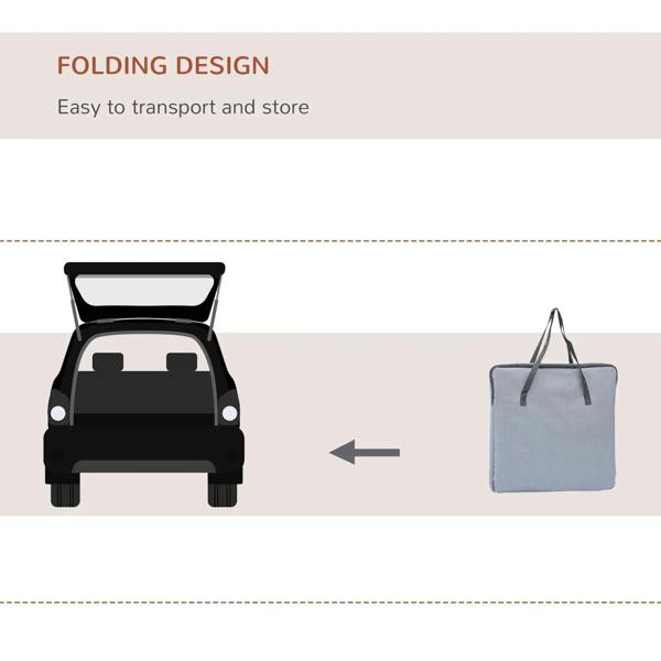 Grey pet carrier tote bag folded for storage, with top carry handles and zip closure