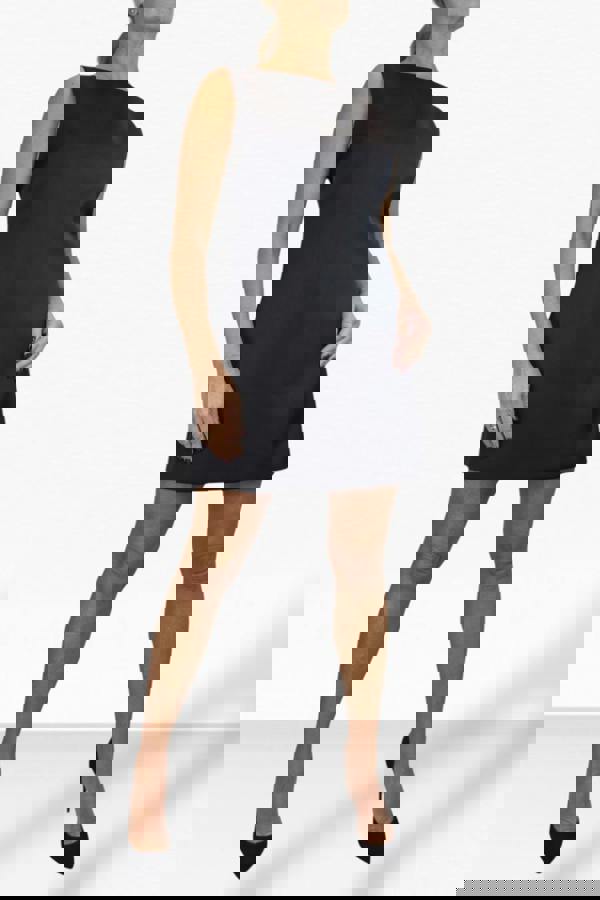 Paulo Due Women's Black Satin Mini Dress with Boat Neck