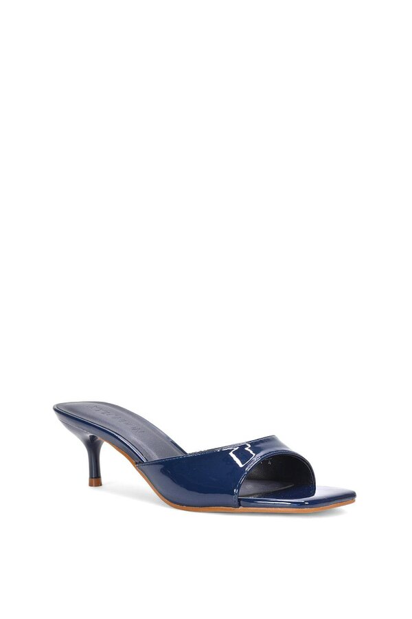 XY LONDON Square Toe Kitten Heel Slip On Heeled Sandal Mules