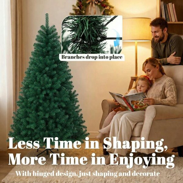Bobobiy 5ft Artificial Christmas Tree, Fir Hinged Xmas Tree with 420 Branch Tips, Foldable Steel Stand, Green