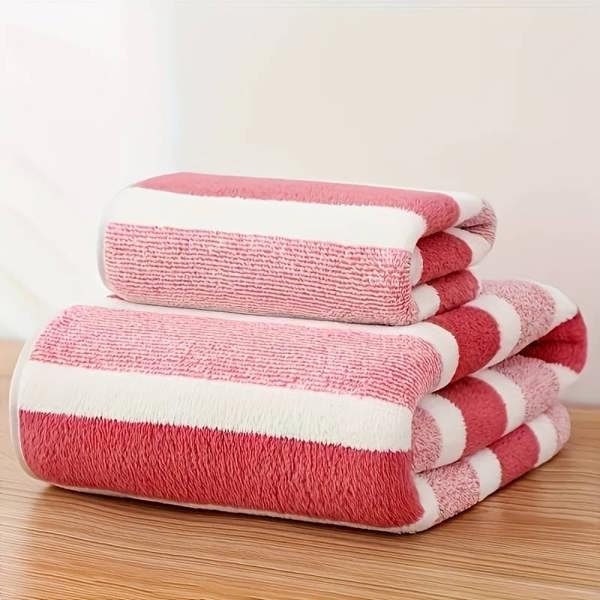 Dyzi Ultra Absorbent Striped Towel Set Quick Dry Bath Towels Home & Outdoor