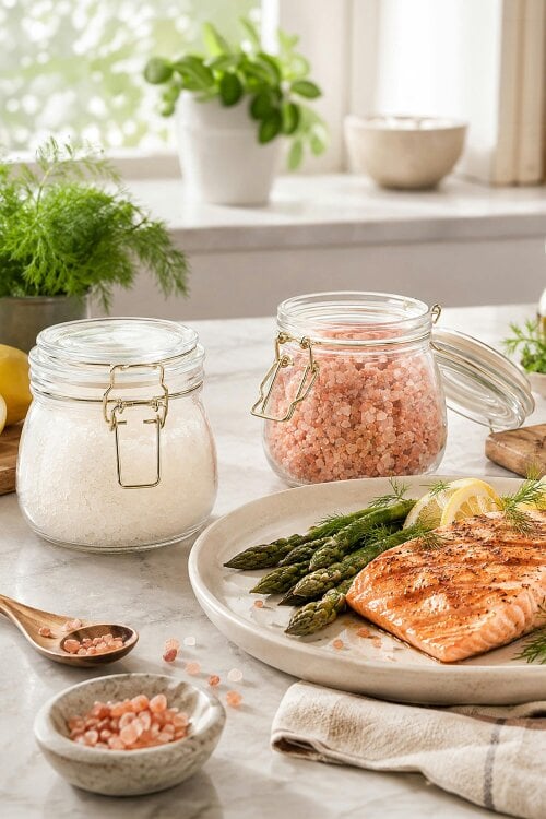 Kimm and Miller La Cucina Pink and White Himalayan Salt Glass Jar Gift Set