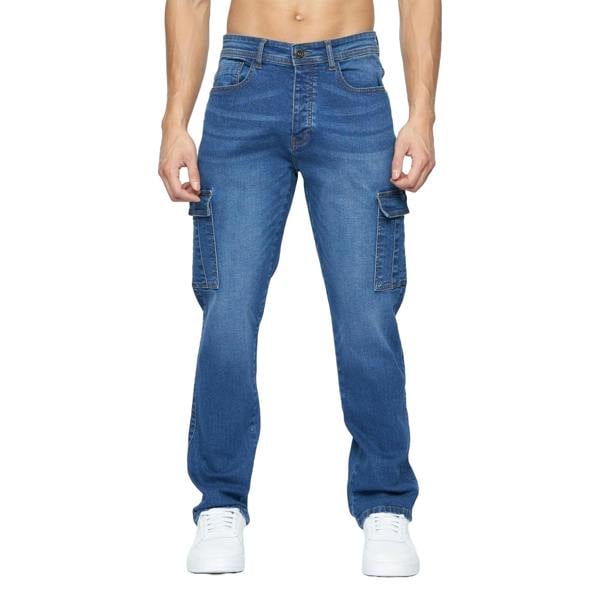 Crosshatch Mens Kremtap Cargo Jeans - Stone Wash - 