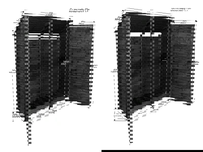 Arbor Garden Solutions Wooden Log Store (Roof Sloping Back) with Doors W-227cm, H-126cm or 180cm, D-88cm