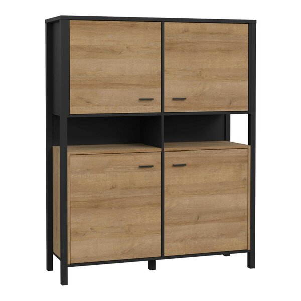 Wyld Haus Egtved Black and Natural Oak Wood Effect Storage Cabinet 4 Doors