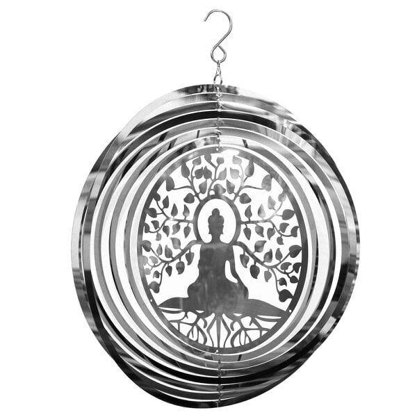 EDH Door Hardware Buddha Wind Spinner - Stainless Steel Hanging Garden Décor, Zen Outdoor Metal Art, Spiritual Yard Ornament, Kinetic Spinner