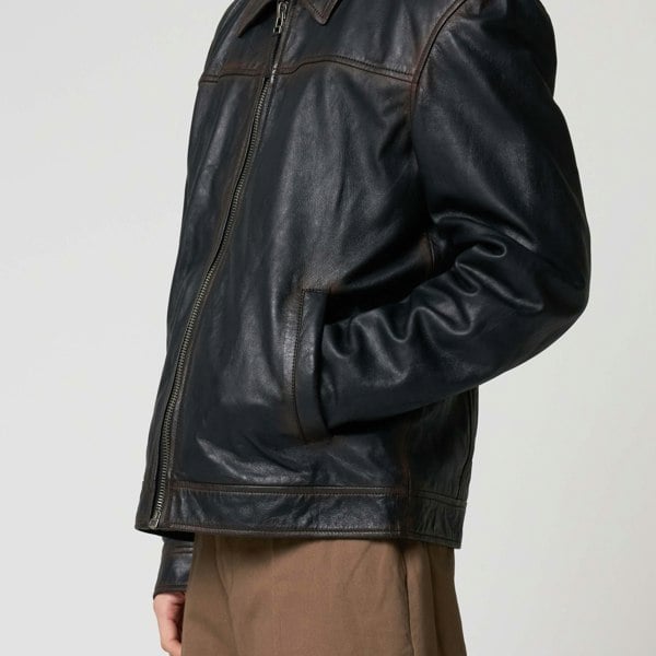 Barneys Originals Men's Washed Leather Harrington Jacket