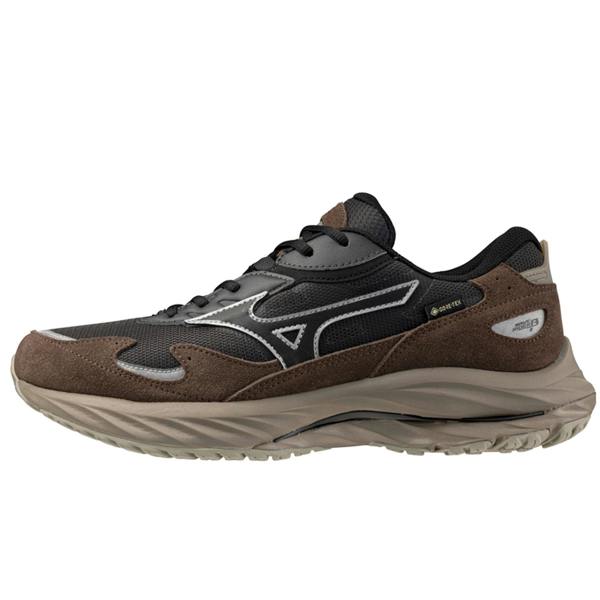 Brown and black athletic shoe on a white background