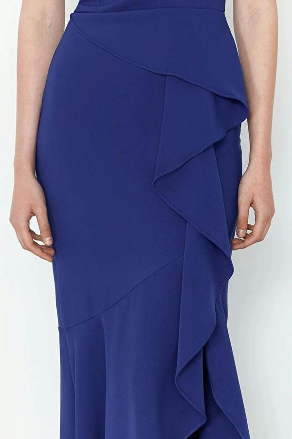 WOVCOR Ruffled One-Sleeve Woven Long Evening Dress