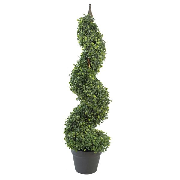 Leaf 90cm (3ft) Tall Artificial Boxwood Tower Tree Topiary Spiral Metal Top