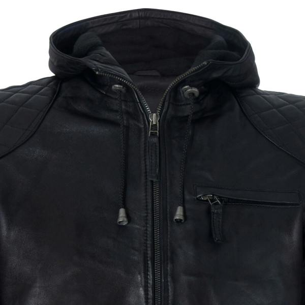 Infinity Leather Mens Retro Hooded Leather Bomber Jacket-Zaria