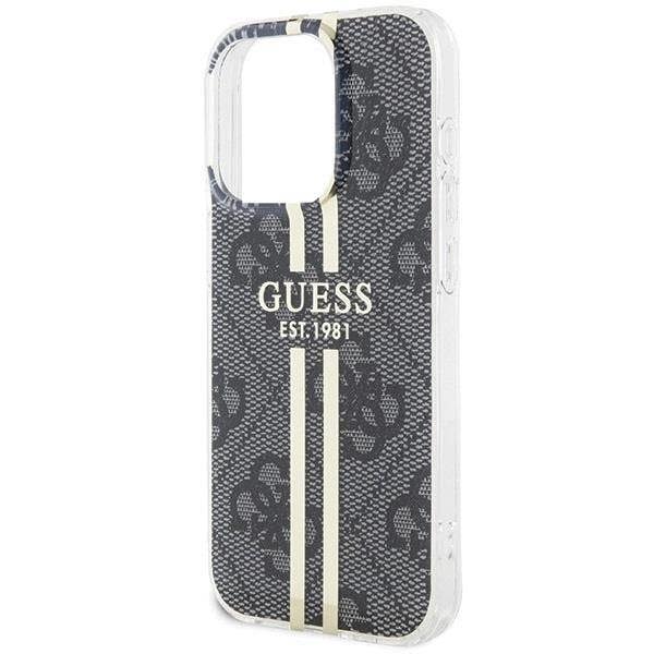 Guess IML 4G Gold Stripe Hard Case for iphone 15 Pro 6.1" Black - GUHCP15LH4PSEGK