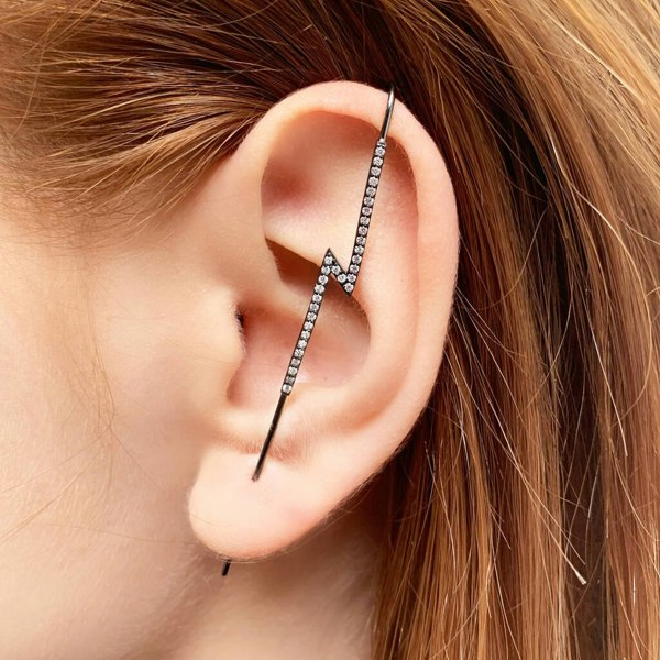 Lightning Bolt Sterling Oxdised Silver Topaz Ear Cuffs