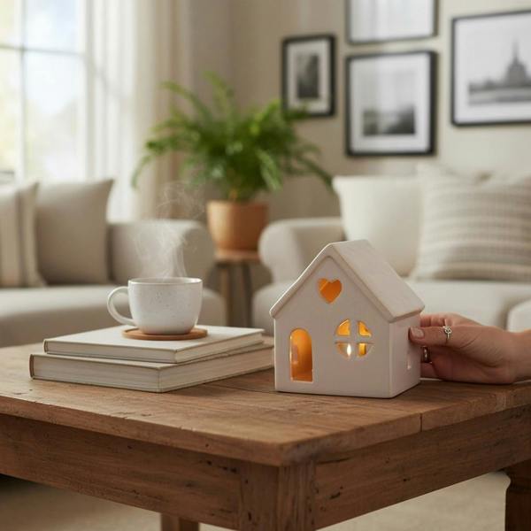 17CM CREAM CERAMIC HOUSE TEALIGHT HOLDER