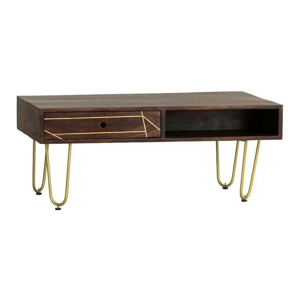 IH Design Jusleen Solid Mango Wood Coffee Table With Drawer