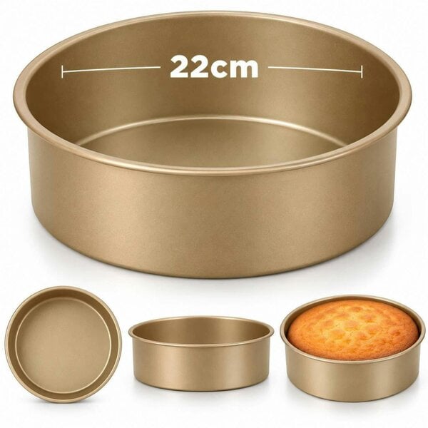 Dyzi 22cm Round Non-Stick Deep Cake Mould Stainless Steel Baking Pan Gold