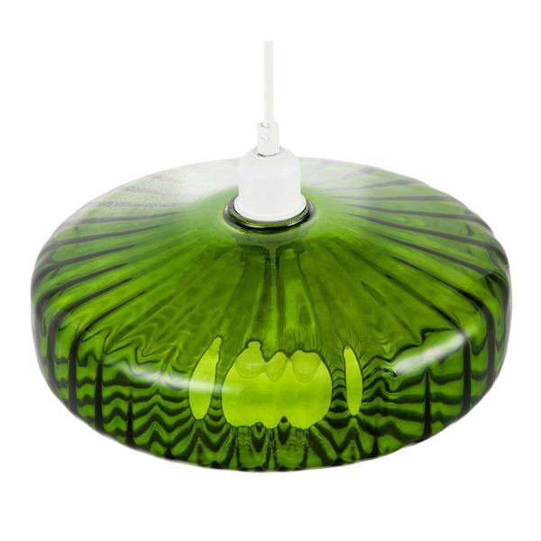 Emerald Green Ribbed Glass Pendant Light Shade with Flat Round Shape Image 3