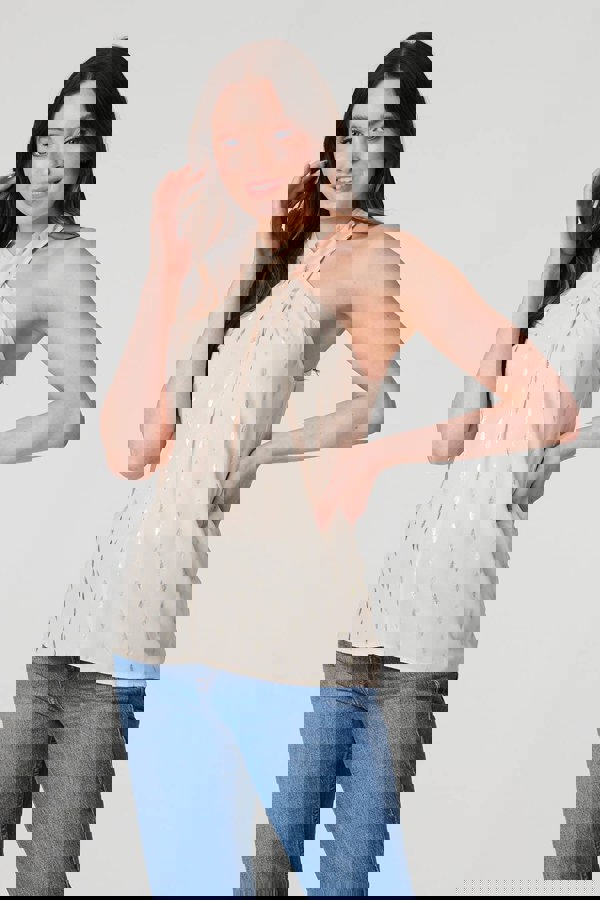 Pink | Metallic Print Crossover Top : Model is 5'9"/175 cm and wears UK8/EU36/US4/AUS8