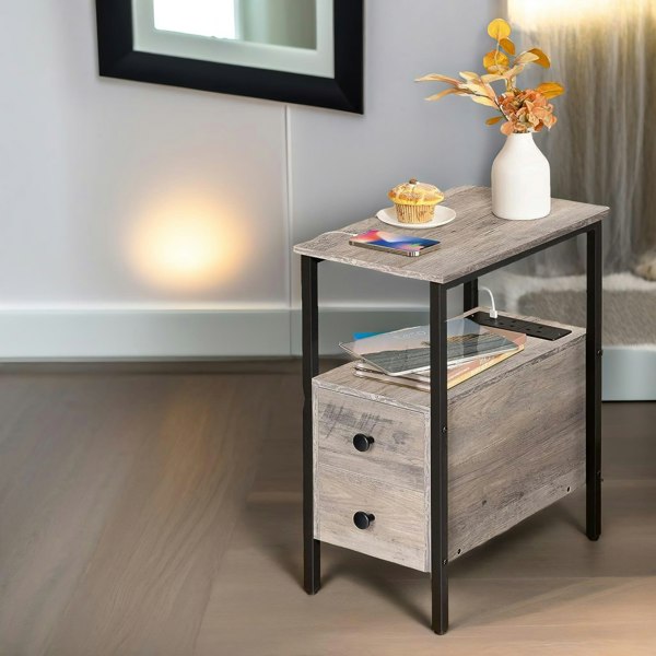 Rafaelo Mobilia Bedside Table with Power Outlet & USB Ports Greige