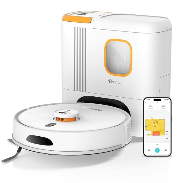 Teendow Robot vacuum cleaner with mopping function and automatic suction station, 6000Pa suction power