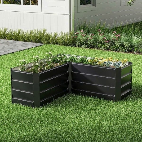 Outdoor Metal L-Shaped Raised Garden Bed Living and Home 