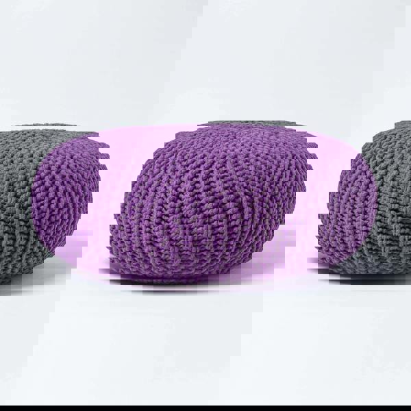 HOMESCAPES Large Round Cotton Knitted Pouffe Footstool
