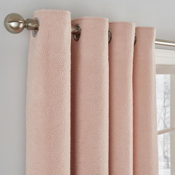 Smart Living Teddy Fleece Eyelet Curtain - Blush