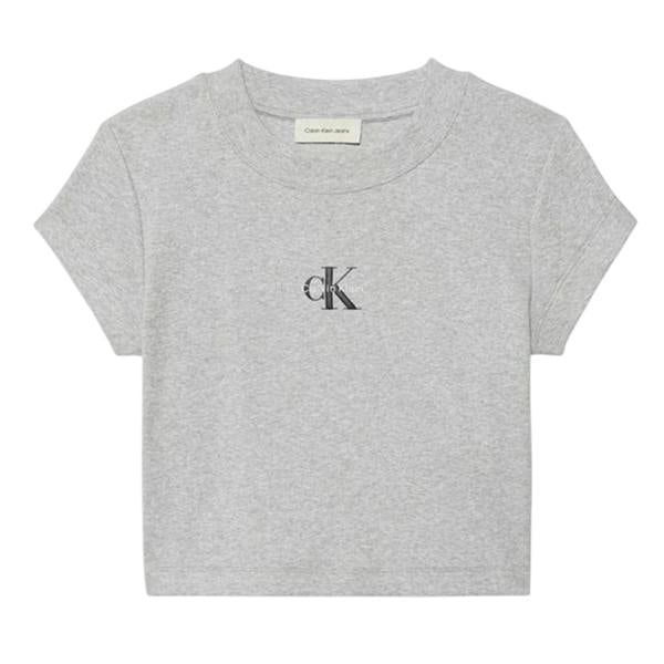 Calvin Klein Womens/Ladies Logo Slim Crop T-Shirt - Grey Heather - 