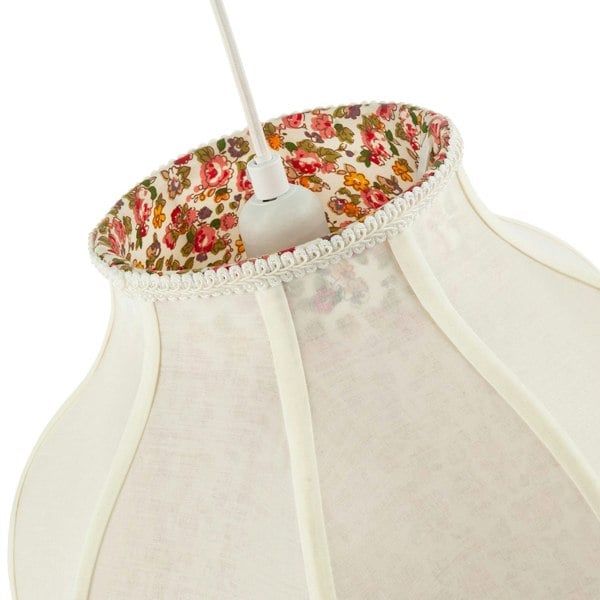 Cream Victorian Lamp Shade with Scallop Edges and Floral Inner Lining Image 5