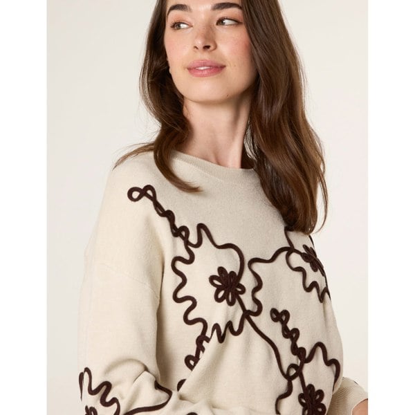 Blue Vanilla Floral Embroidery Detailed Jumper