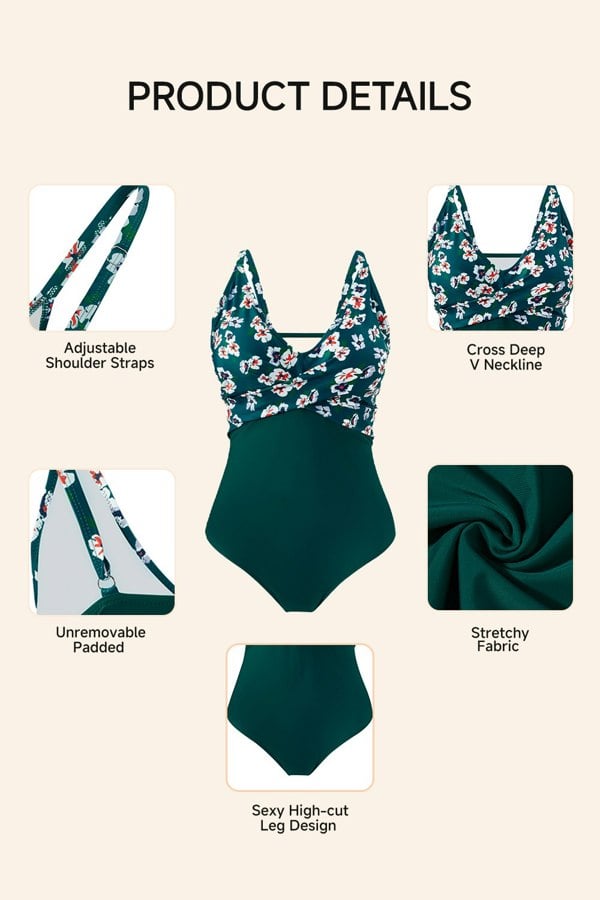 Modishion V-Neck One-Piece Swimsuit