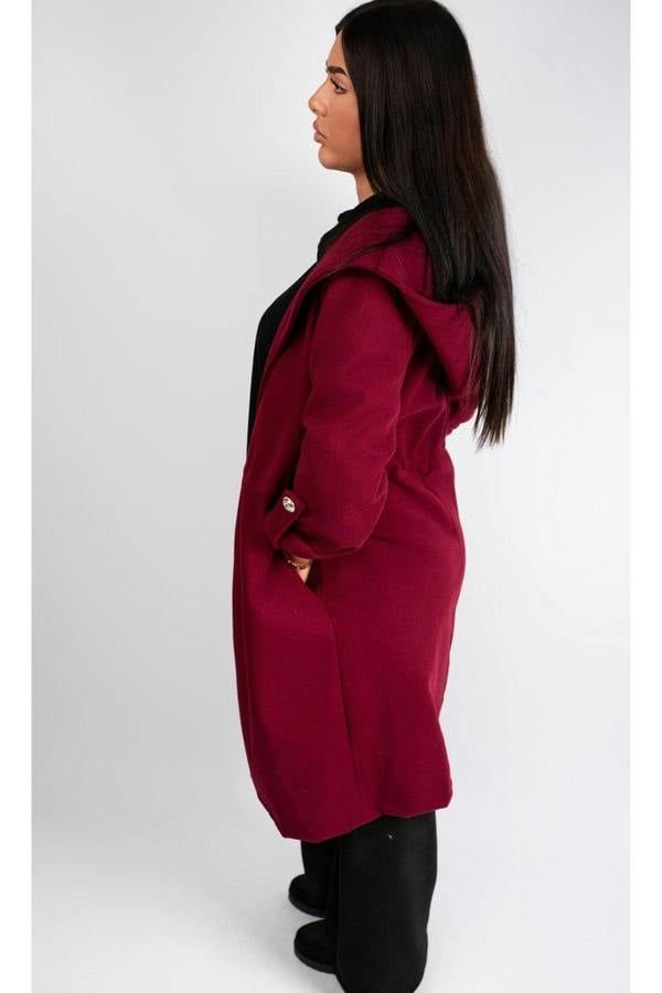 Meira Longline Hooded Coat With Rolled Sleeves - Khaki