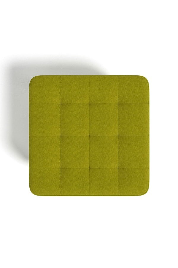 Living and Home Green Linen Padded Wooden Leg Square Footstool