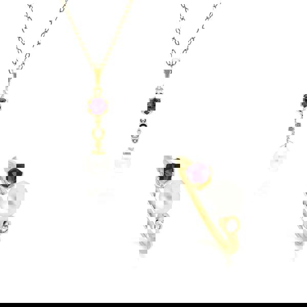 270P030104925-270R058604925 Modern Pearl, Topaz & Amethyst Pendant & Ring Set in Gold Plated Silver 1