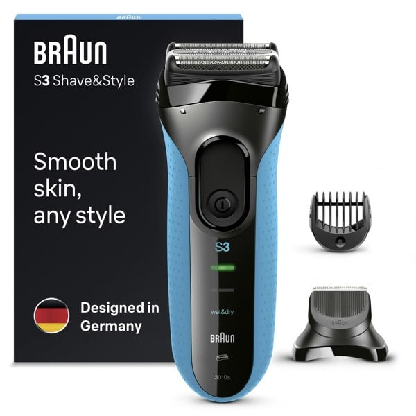 Braun Series 3 Shave & Style 3010BT Electric Shaver, Wet & Dry Razor For Men - Black/Blue