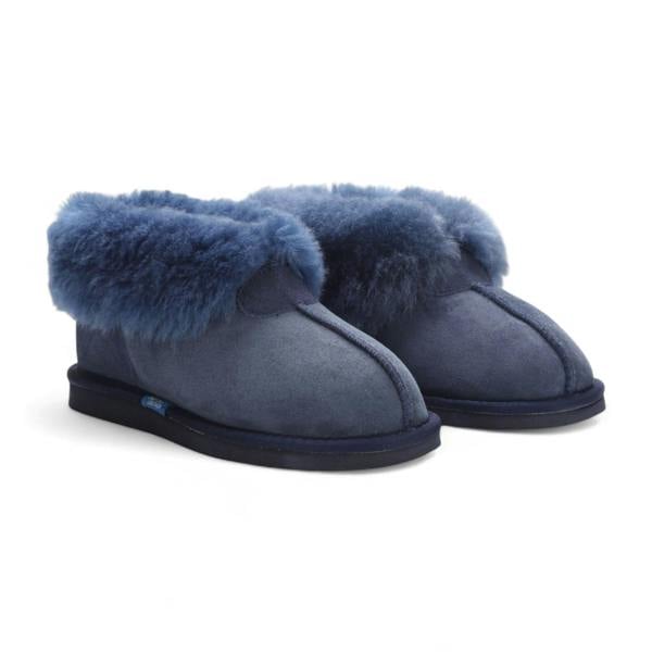 Infinity Leather Women's Sheepskin Suede Ankle Navy Slip-On Bootie Winter - Glacier