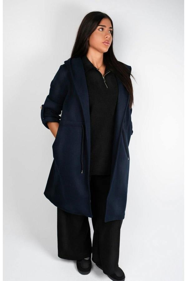 Meira Longline Hooded Coat With Rolled Sleeves - Khaki