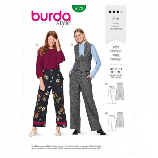 Burda Sewing Pattern 6173 Trousers For Women, 34 to 44 - Intermediate