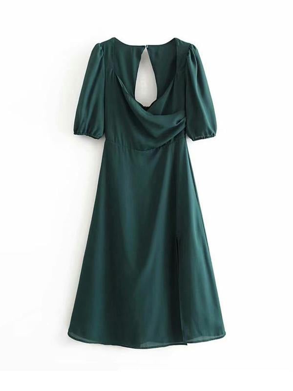 FS Collection Midi Dress With Drape Sleeve In Green