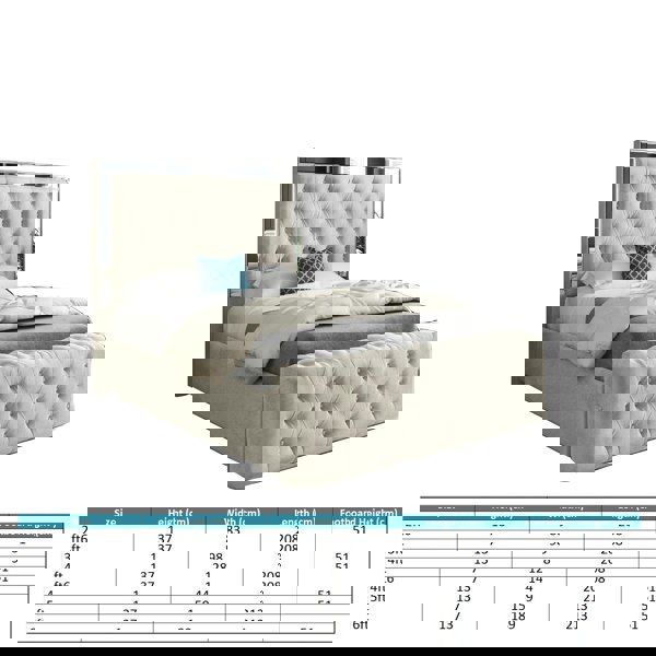 Casa Magna Marino Mirror Upholstered Soft Velvet Bed Frame - Cream