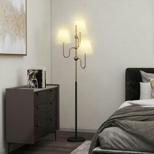 Wyld Haus Tora Metal Black Tall Floor Lamp With 3 Lights And Foot Switch E27 Fitting