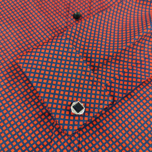 Men's Slim Fit Red & Blue Geometric Print Shirt