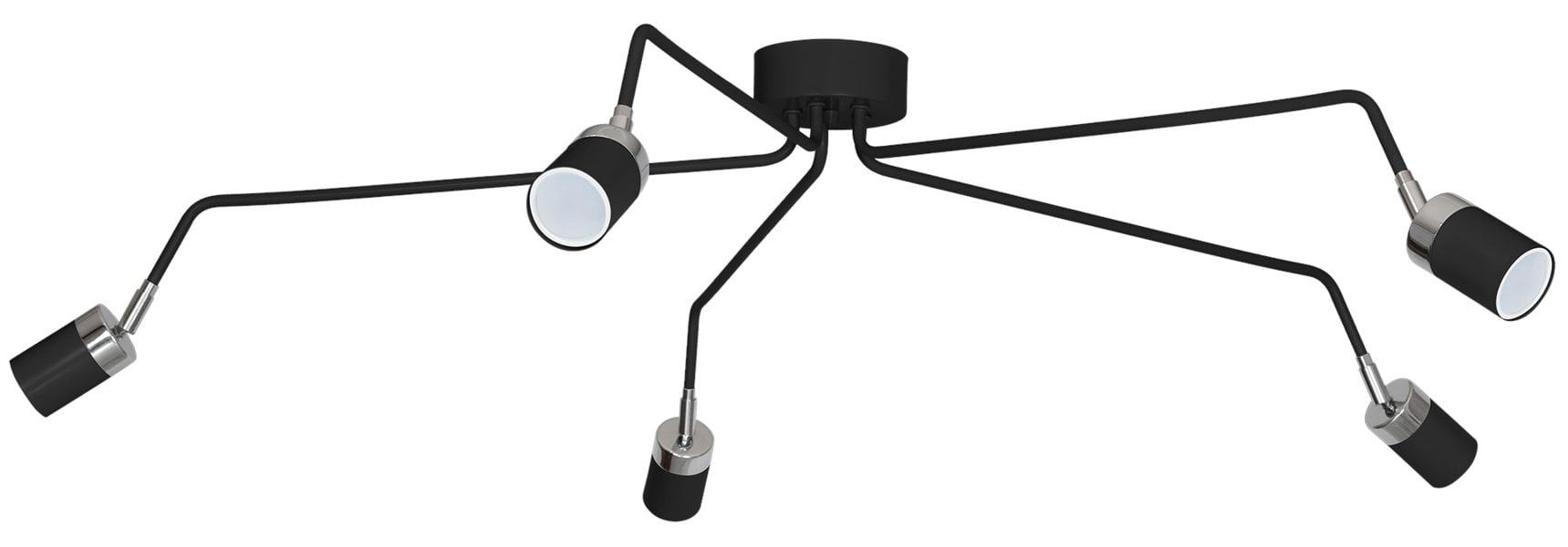 Milagro Joker Hand Made Ceiling Lamp In Matt Black With Striking Chrome Detail Featuring 5 Minmalistic Slender Cylinder Shades