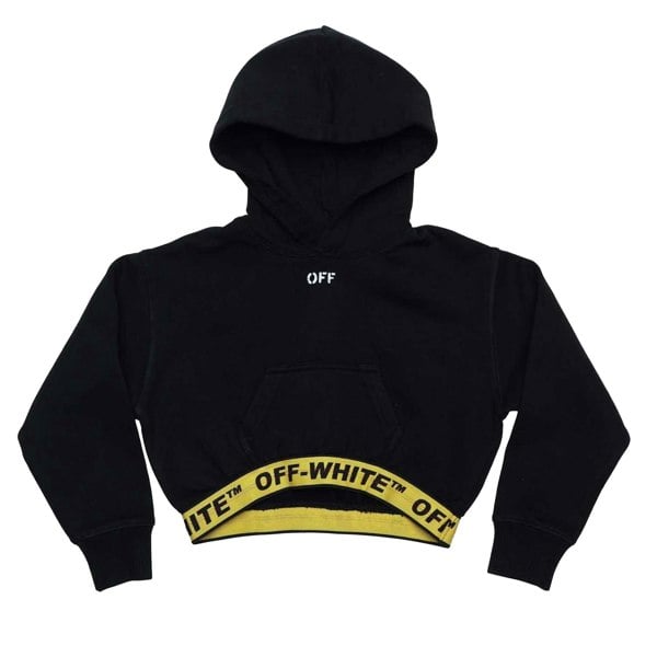 Off White Childrens/Kids Logo Crop Hoodie - Black/Yellow