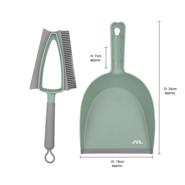 JVL Rubber Dust Pan And Brush - Green