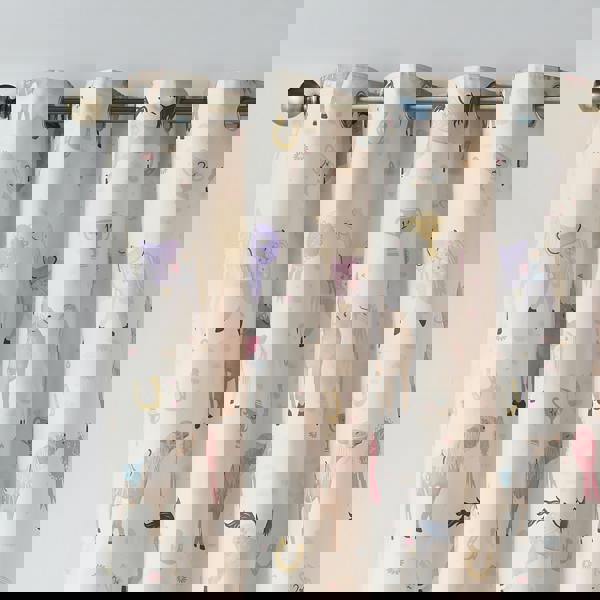 Catherine Lansfield Happy Horses Fully Reversible Eyelet Curtains Cream