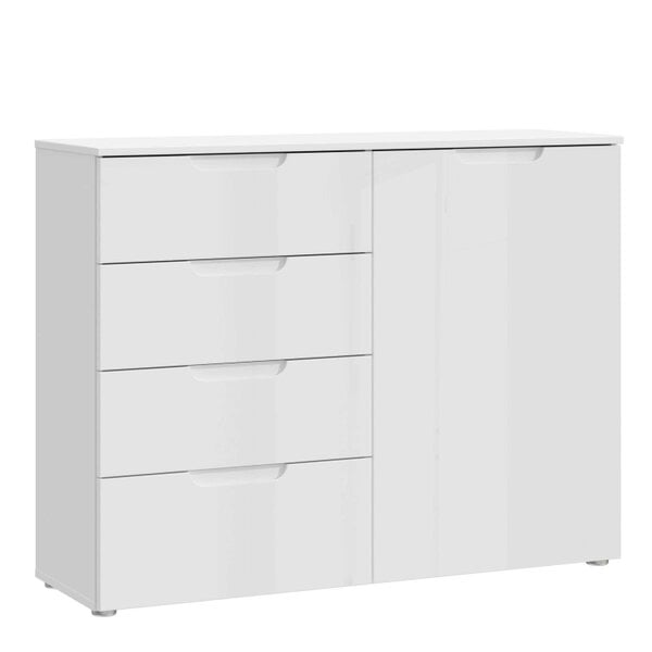 Wyld Haus Leipzig White Gloss Chest of 4 Drawers 1 Door