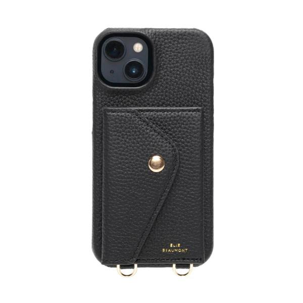 Elie Beaumont Genuine Leather iPhone Case - Black - Black Diamante Lanyard